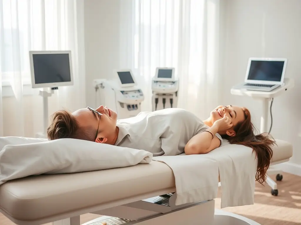 A serene image of a client undergoing PRP therapy, showcasing the advanced technology and the rejuvenating effects of the treatment.